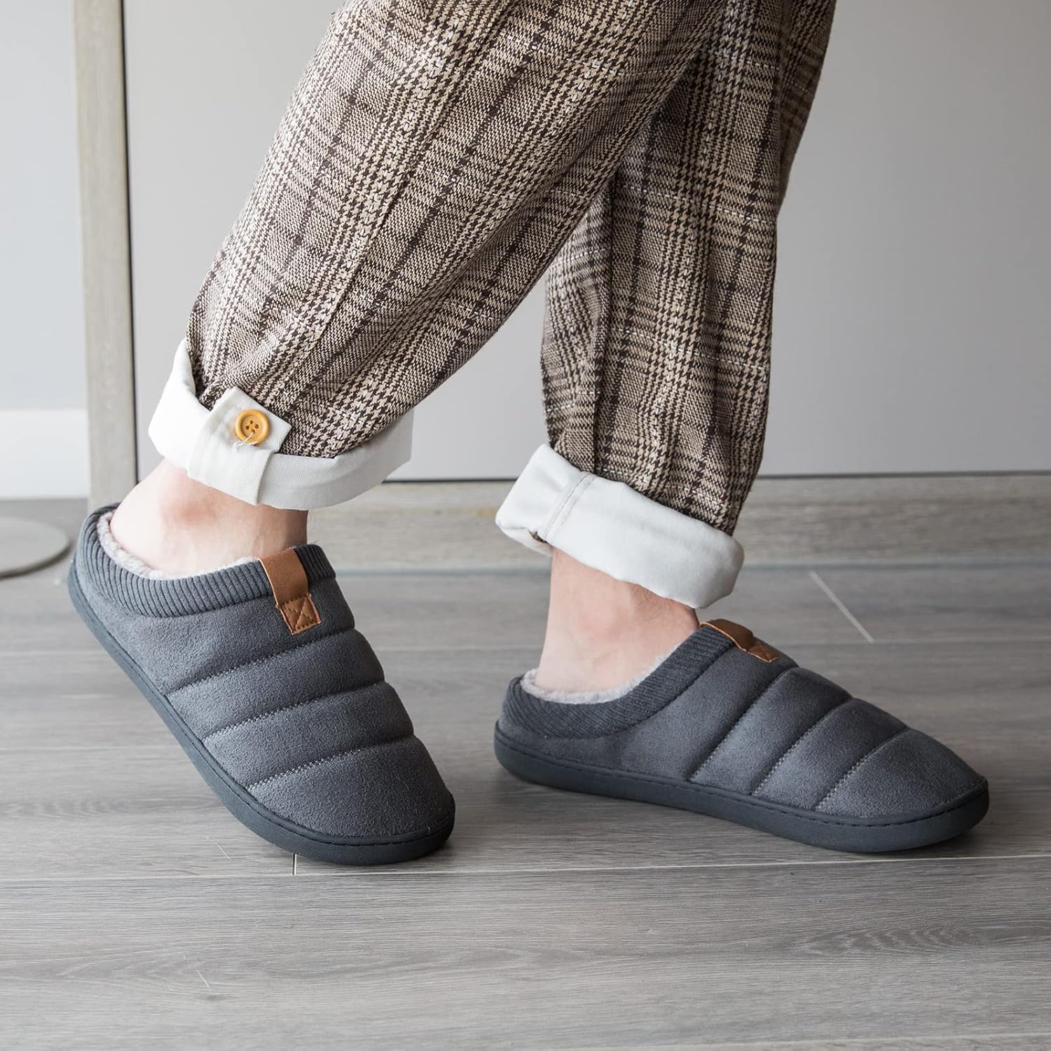 House Slippers for Men Memory Foam Indoor Slippers With Fuzzy Lining Bedroom Slip on - Image 2