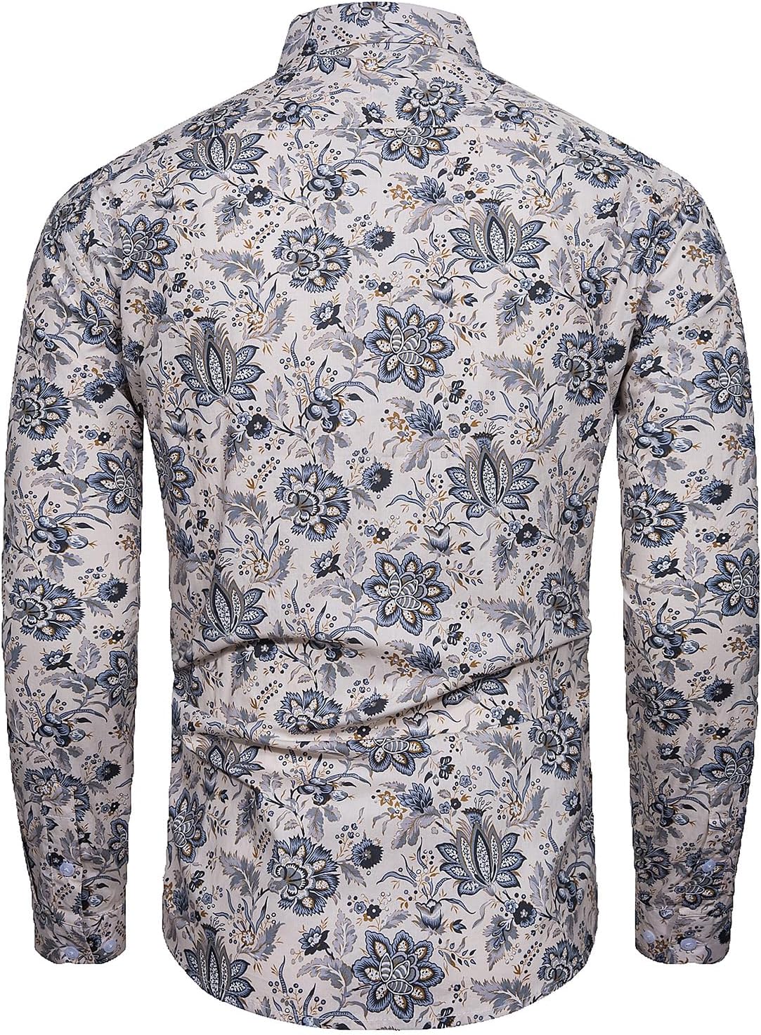 TUNEVUSE Men Floral Dress Shirts Long Sleeve Casual Button Down Flower Printed Shirts 100% Cotton - Image 2