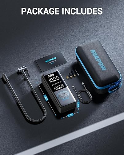 Miniatura 14 de AVAPOW Compresor de aire portátil para inflador de neumáticos, bomba de aire inalámbrica de 150 PSI para neumáticos de automóvil con medidor