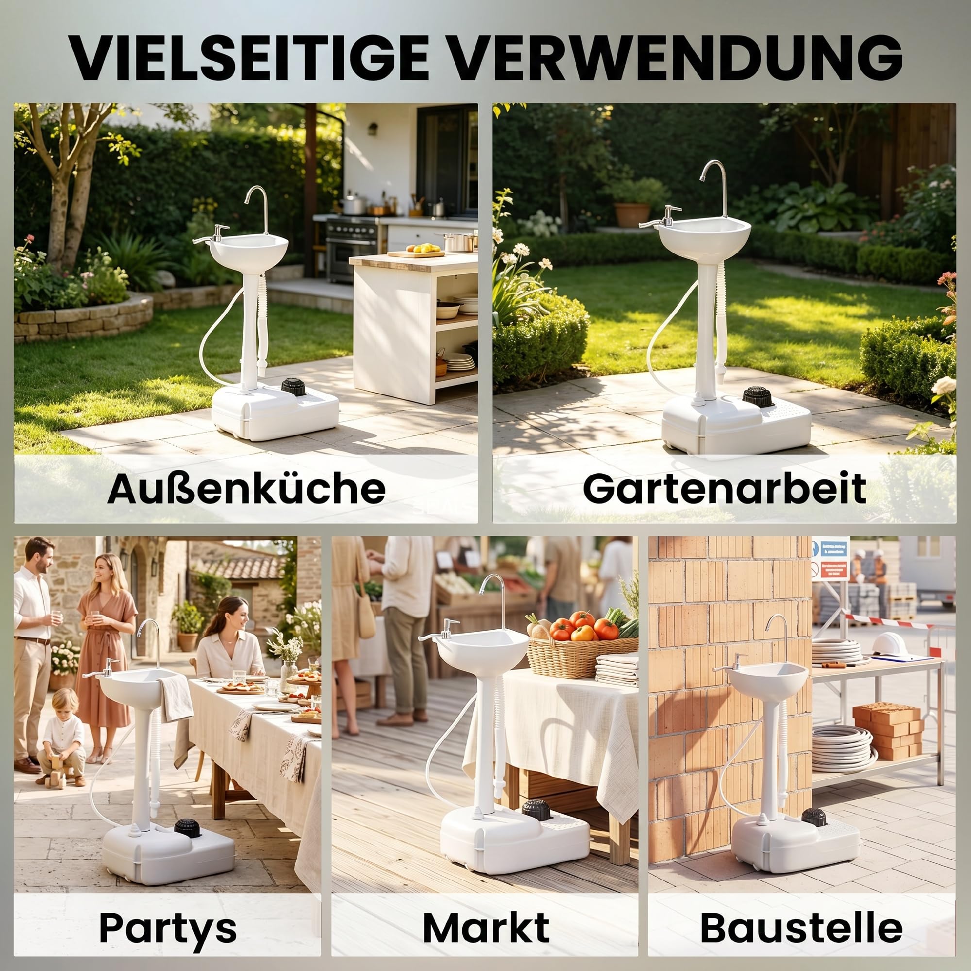 Outsunny Camping Waschbecken inklusive 17L Wassertank für Outdoor Grau | Fußpumpe, Handtuchhalter, Wasserspender, Spülbecken, Mobile Waschstation, Garten, Reisen