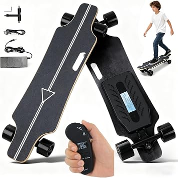 Electric Skateboard,Electric Longboard With Upgraded Lcd Remote Control, 35km/h Motorized Board,4 Speed Smooth Braking, 16-30 km km Range,For Adults & Teens 22KMSingledrive