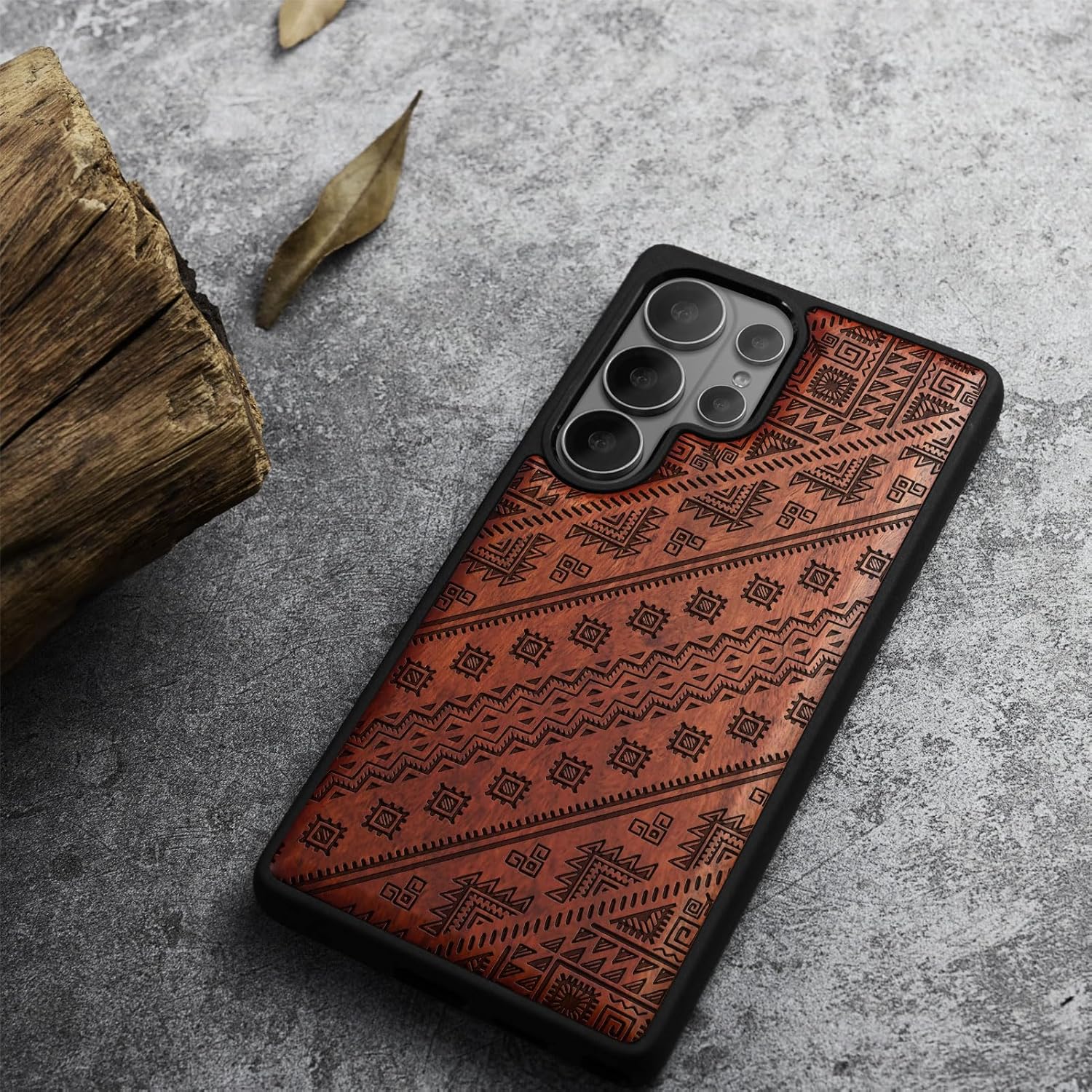 Carveit Magnetic Wooden Case for Samsung Galaxy S26 Ultra Case 2026, TPU Shockproof Cover & Wood Artisan Engraved, Compatible with MagSafe Wireless Chargers (Aztec Geometric Harmony) Rosy