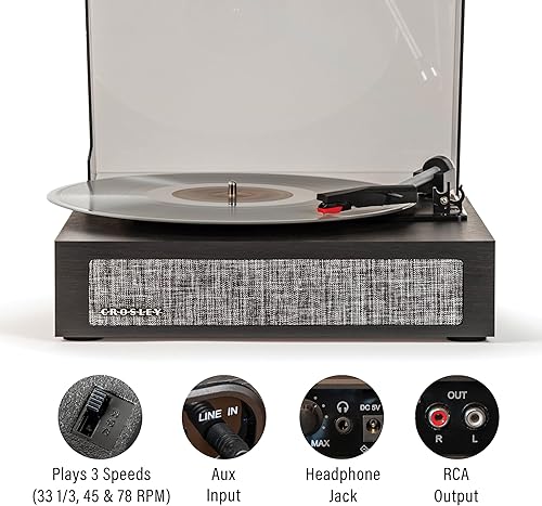 Miniatura 2 de Crosley CR6042A-BK Scout - Tocadiscos Bluetooth de 3 velocidades con altavoces integrados, color negro Negro,Natural,Nogal
