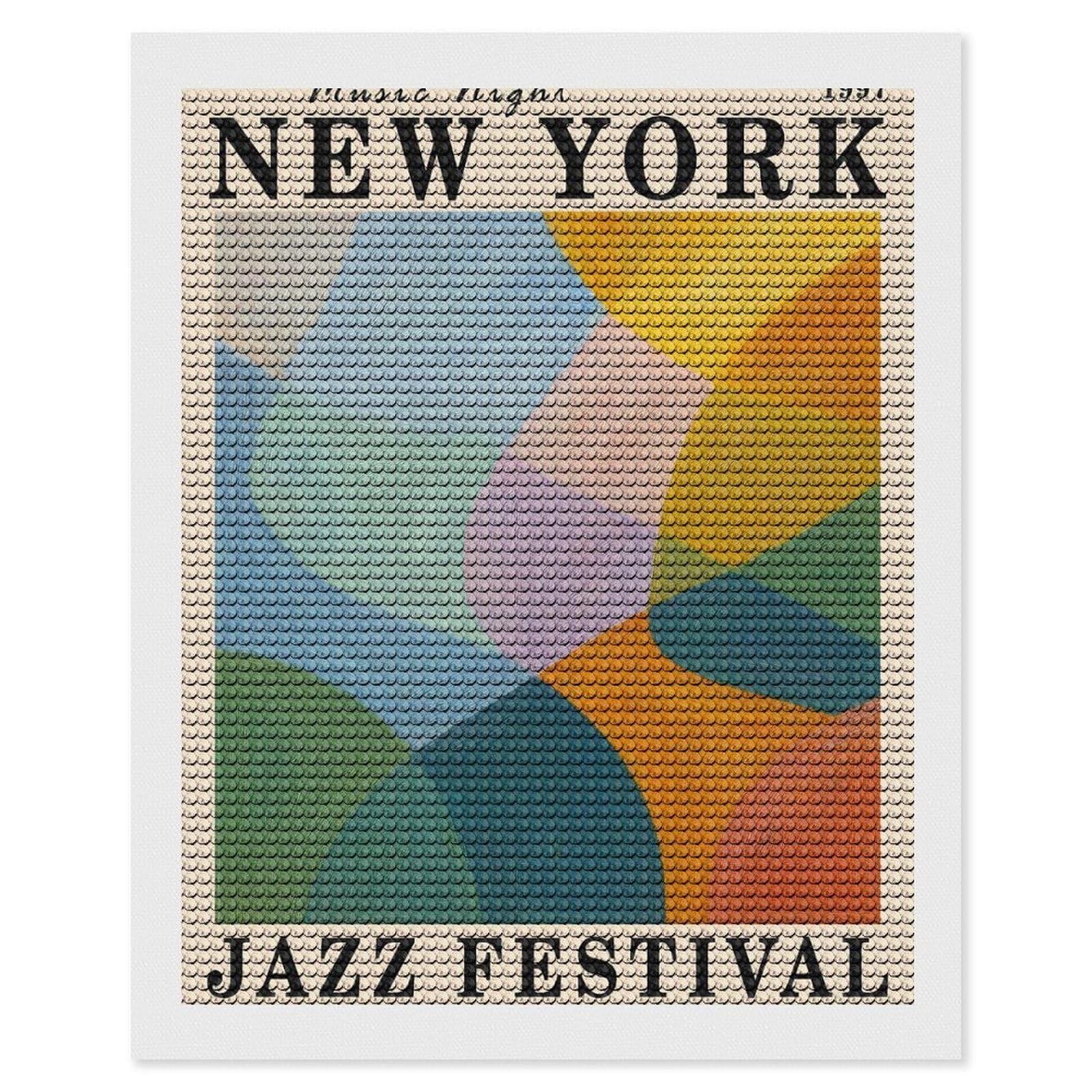 Junmoney New York Jazz Festival 5D Diamond Painting Kit 16"x20", Relaxing DIY, Mindful Craft Project, Full Kit Included, Thoughtful Present