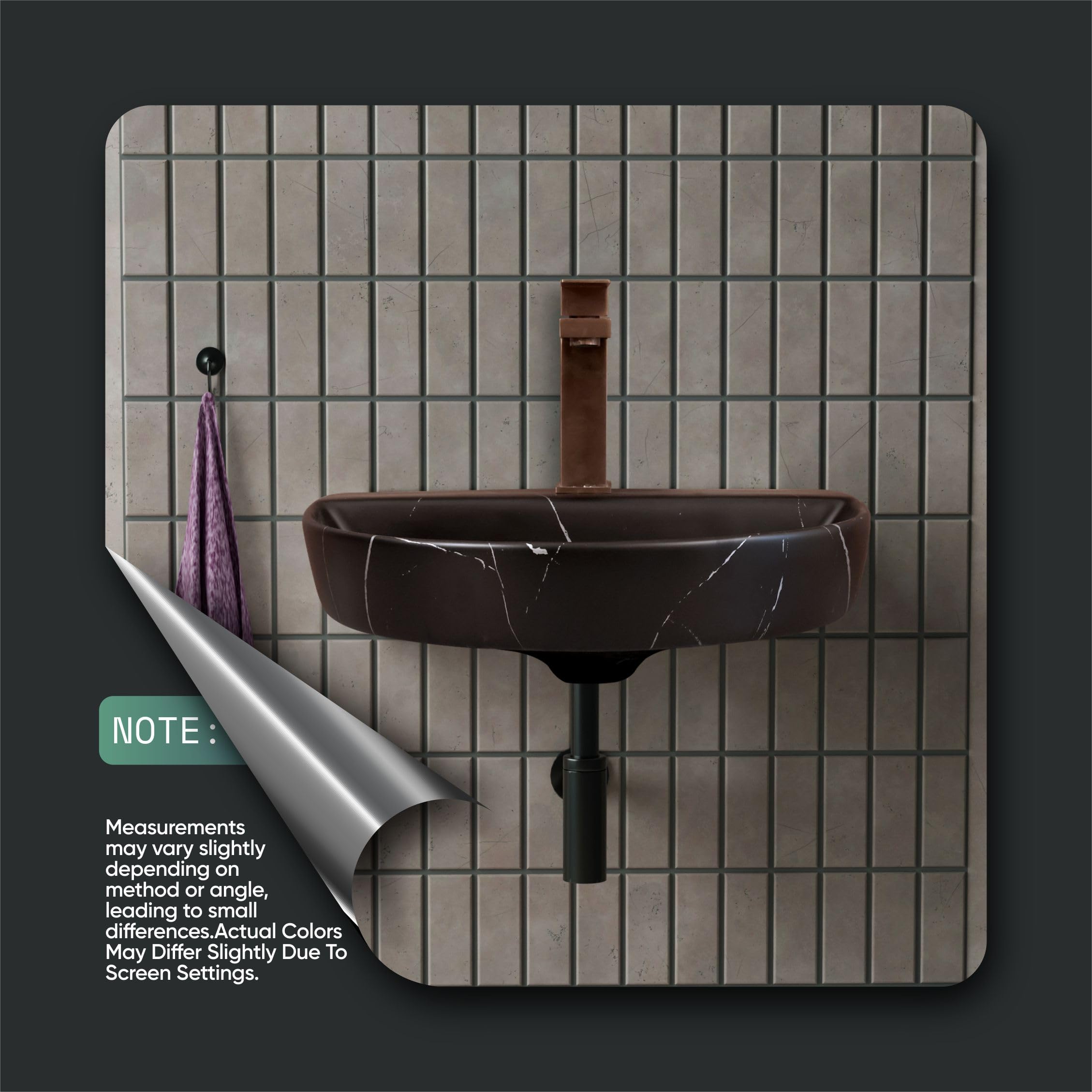 HISRE Wall Mount Wash Basin 18"x13"x5" | Modern Black and Grey Marble Design Ceramic Sink | Rectangular Bathroom Basin for Home, Office & Hotels, photo 5 of 5