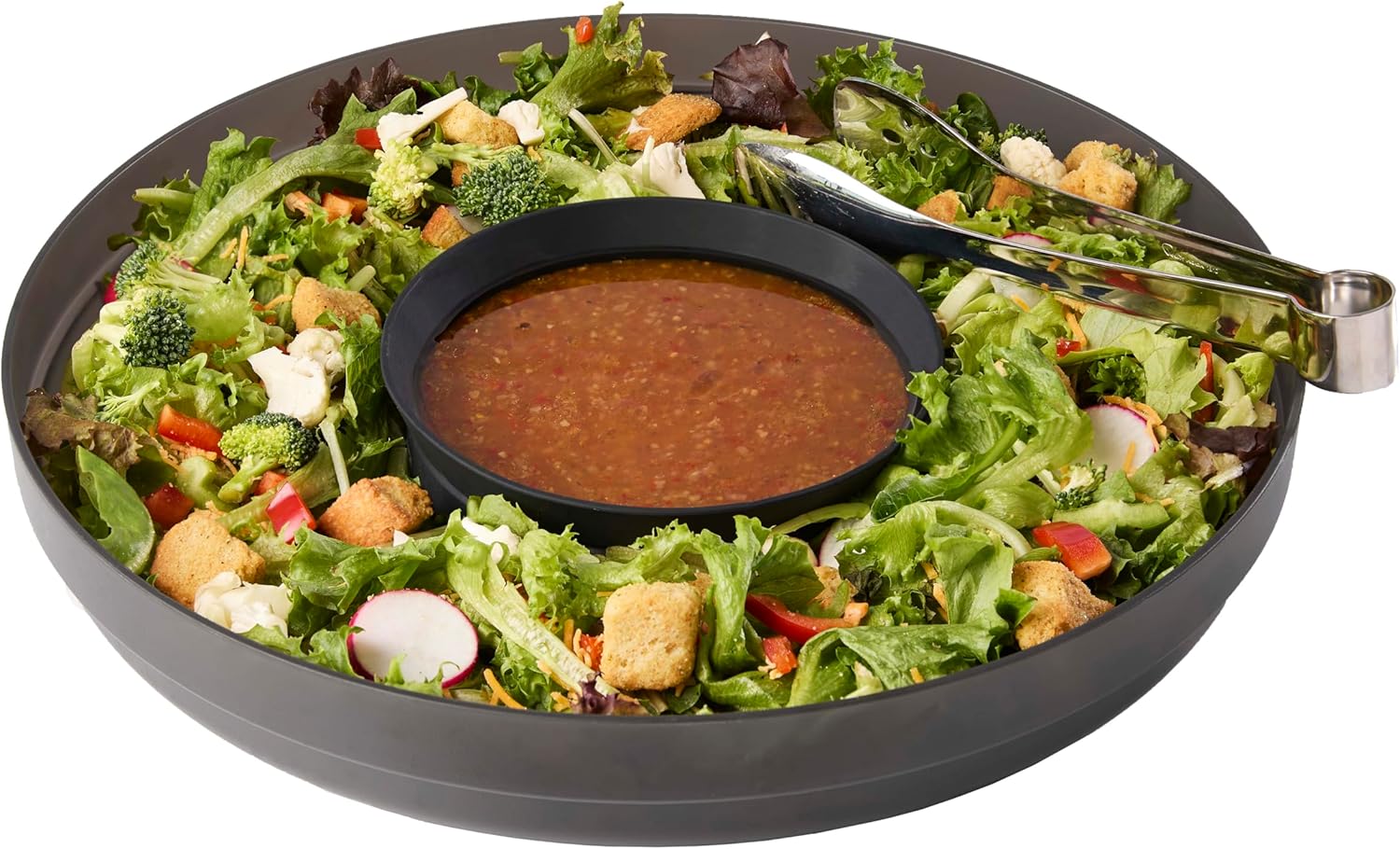 madesmart chip n dip dipware bowl, 2-piece serving set with stackable & removable dip bowl, durable plastic chip tray for entertaining, tabletop snack server, carbon