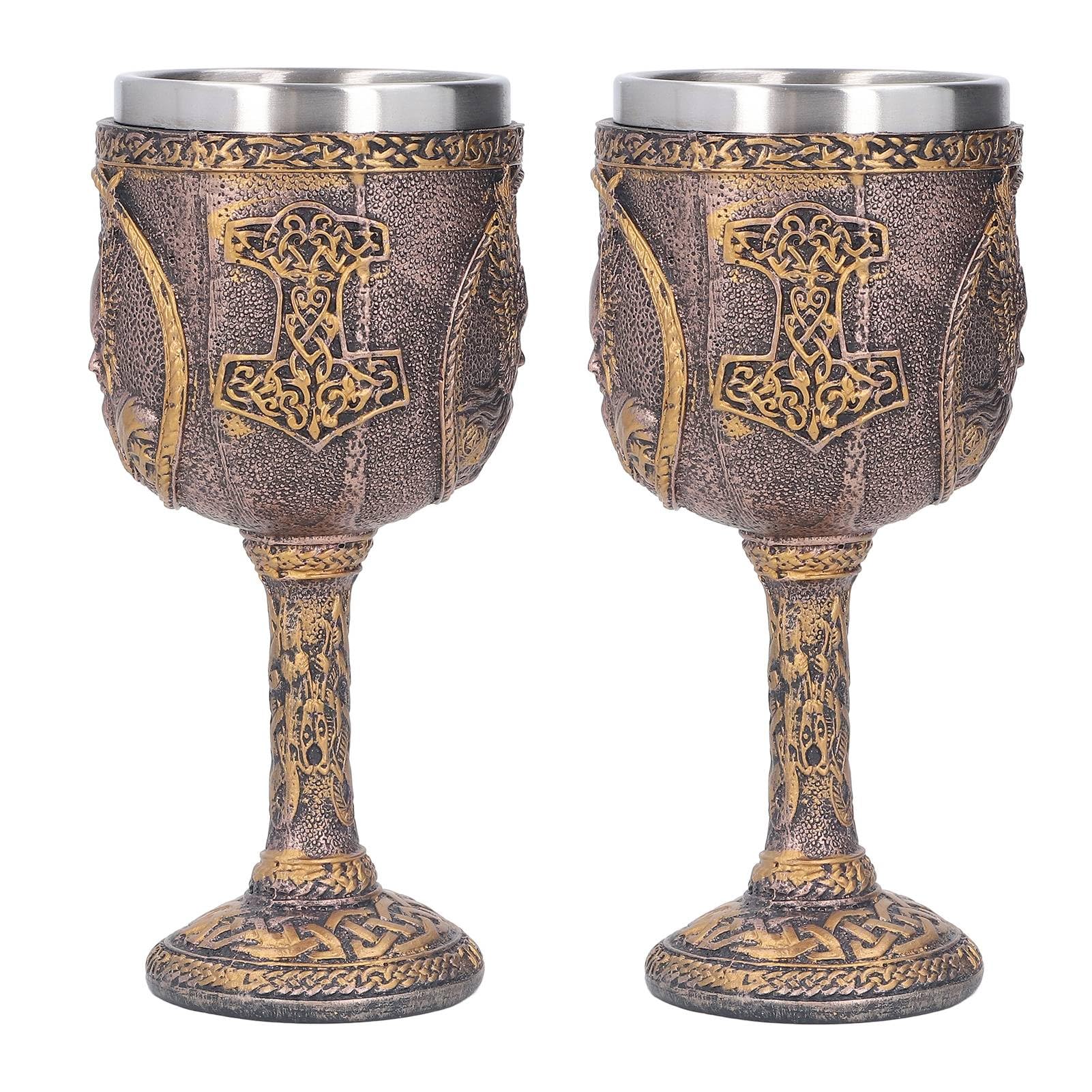 Beufee Wine Goblet, 2PCS Stainless Steel Liner Resin Shell Decorative Retro Solid Royal Wine Cup for Home Kitchen Bar Party