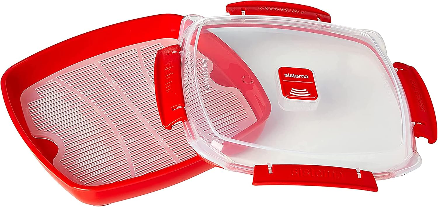 Sistema Microwave Collection Plate with Removable Steaming Rack, Large, 44.6 oz./1.3 L, Red