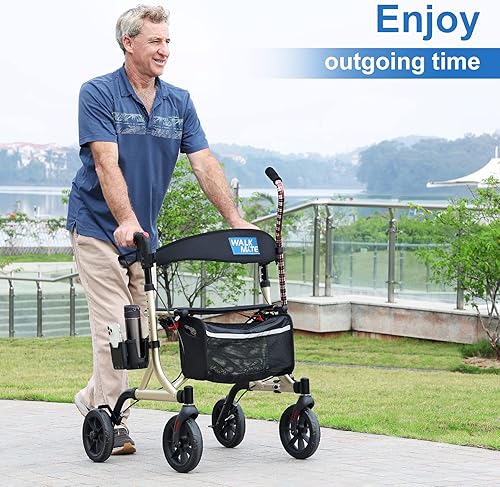 Miniatura 6 de WALK MATE Andador con ruedas para personas mayores con soporte para tazas, botón de presión de pulgar mejorado para ajuste de altura, ruedas de 4 x