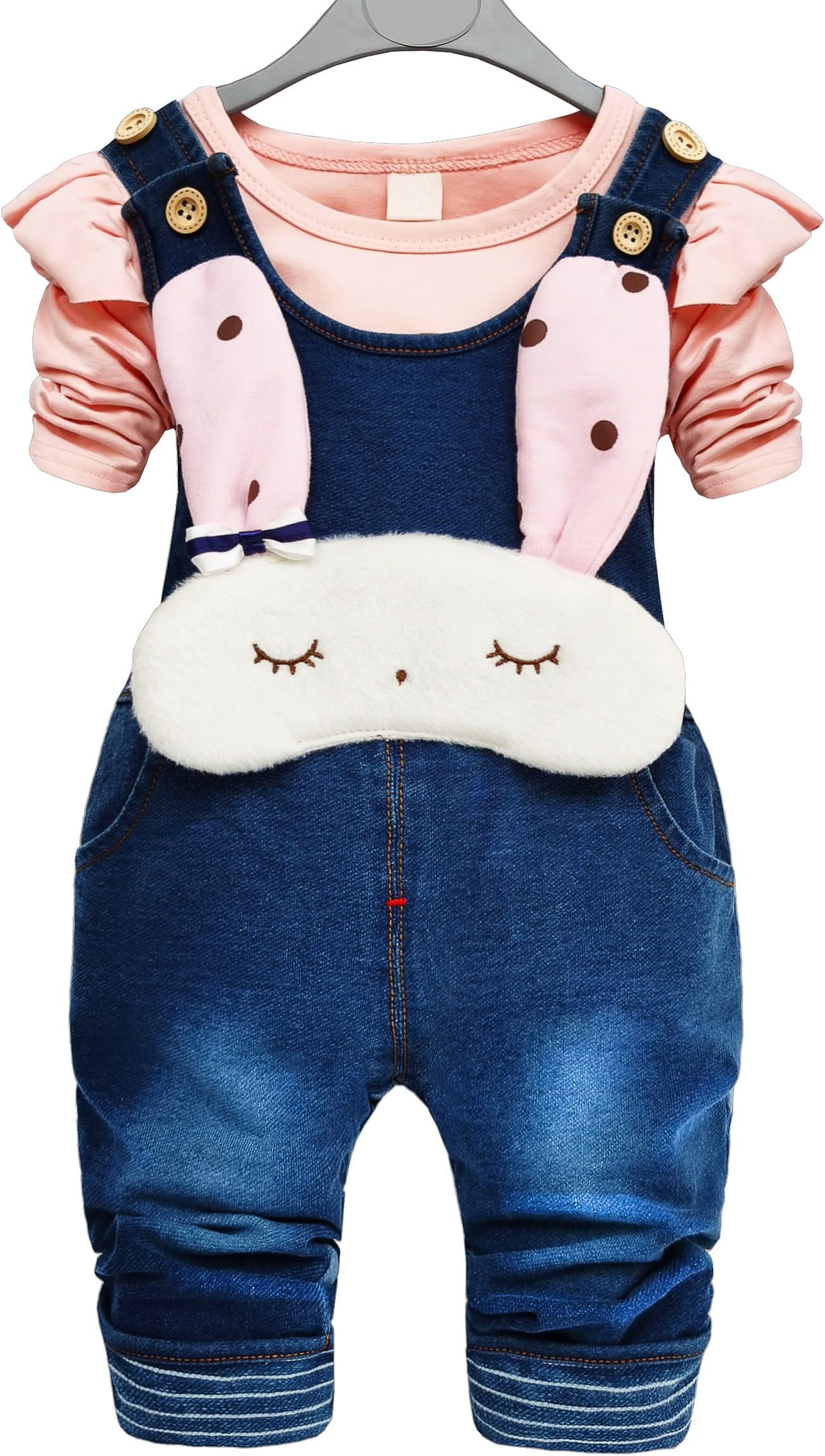 Baby Pant Set, Toddler Overalls Set, Ripped Jean Workwear Set, Pink Flower Cute Cartoon