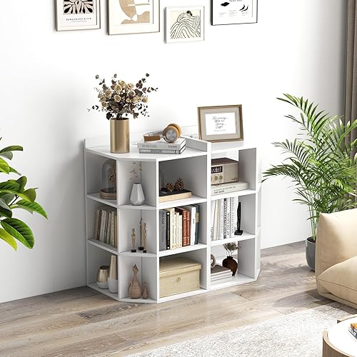 Miniatura 9 de Tangkula Estantería esquinera de 9 cubos con estación de carga, armario esquinero de 90 grados con 2 puertos USB y 4 tomas, estante de