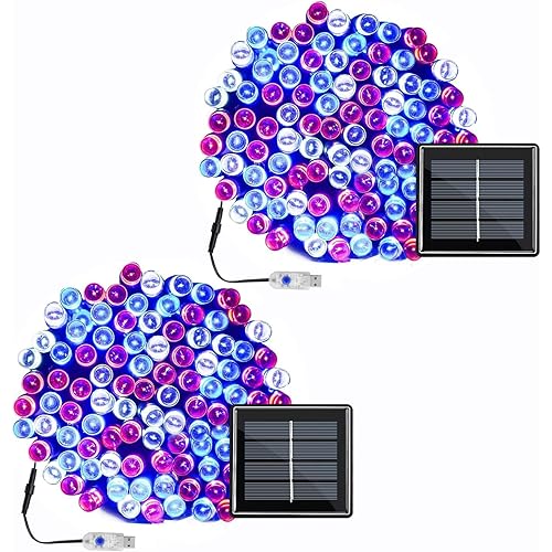 VMANOO 4th of July Solar String Lights Independence Day Celebrate Patriotic Design with Red White and Blue Light of The United States Party Decorations RBW2P