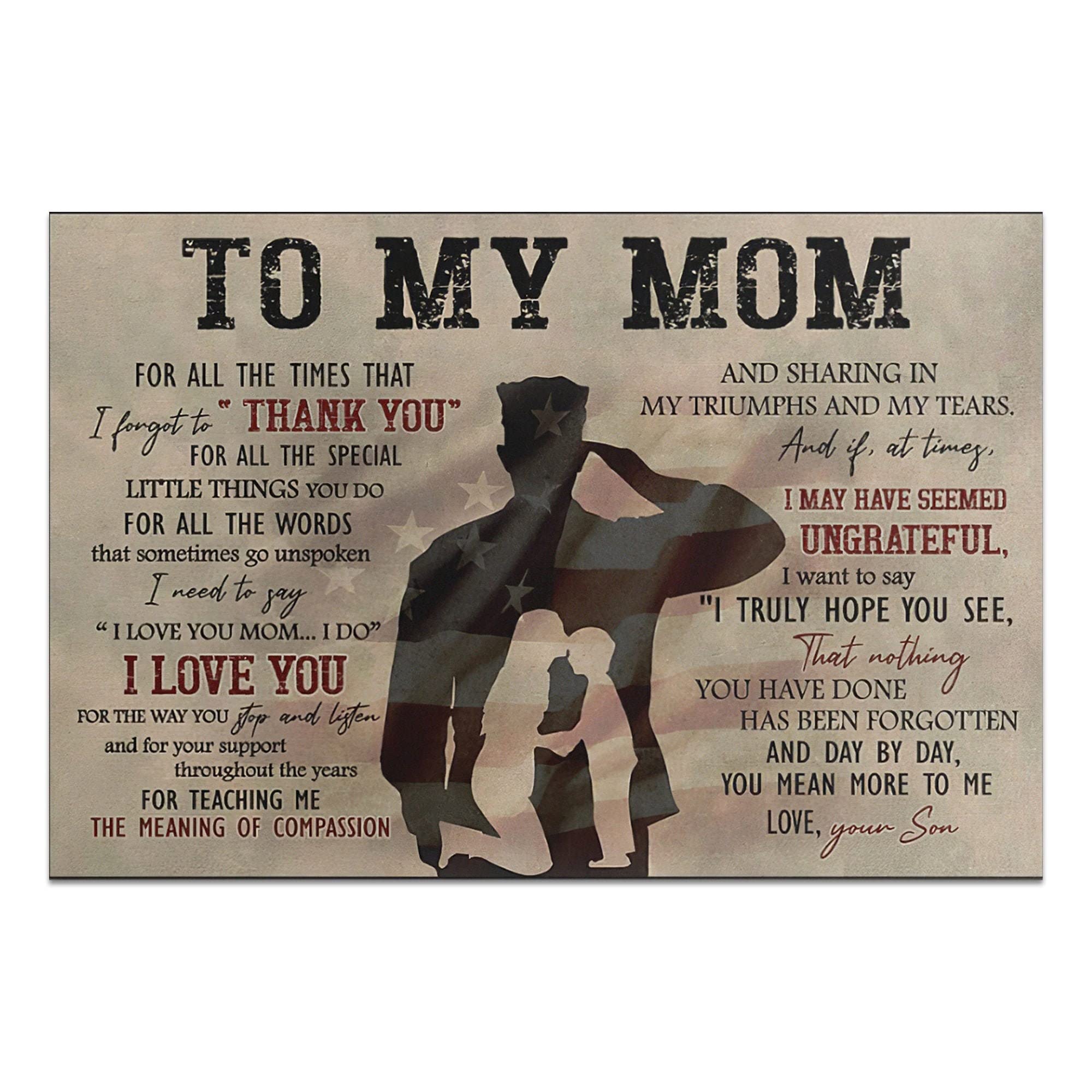 to My Mom Military Son Gift for Mom Military Mom Army Mom Military Mom Gifts Poster Metal Sign Birthday Gift 8X12 inch