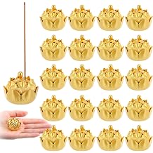 30 Pcs Return Gifts for Pooja Incense Holder Indian Return Gifts Lotus Flower Incense Burner Holder Sticks Cone Burner Ash Catcher with Lid for Pooja Indian Wedding Party Supplies(Golden)
