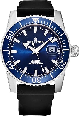 Revue Thommen Mens 17030.2535 Diver Blue Dial Rubber Strap Swiss Automatic Watch