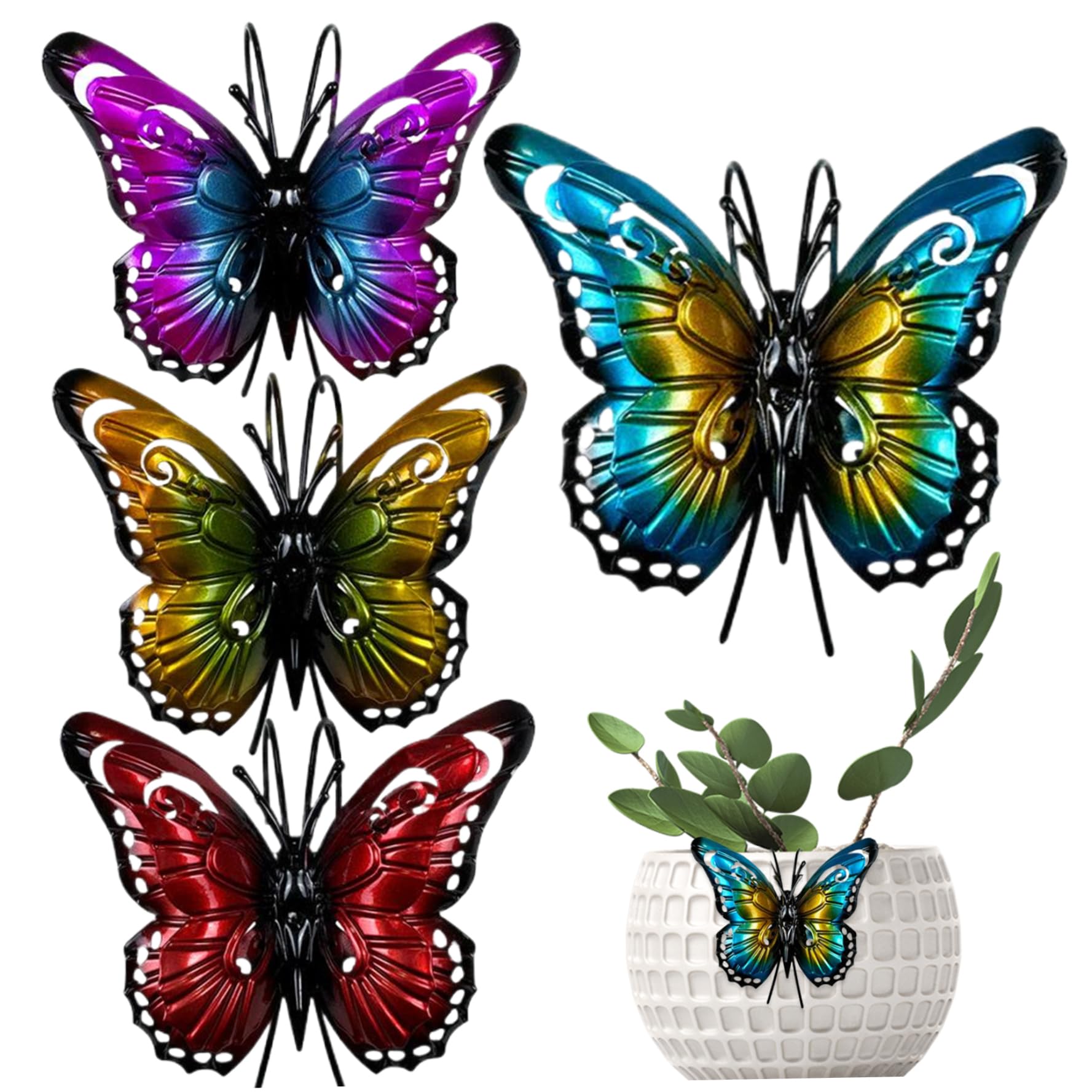 Xdyyjrasa 4Pcs Colorful Butterfly Flower Pot Huggers For Planter – Hanging Flower Pot Decorations For Outdoor Garden Yard Fence Balcony