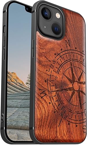 Carveit Funda magnética de madera para iPhone 13 Mini madera real dura y TPU suave a prueba de golpes, funda protectora híbrida única y elegante de disponible en Yaxa Peru