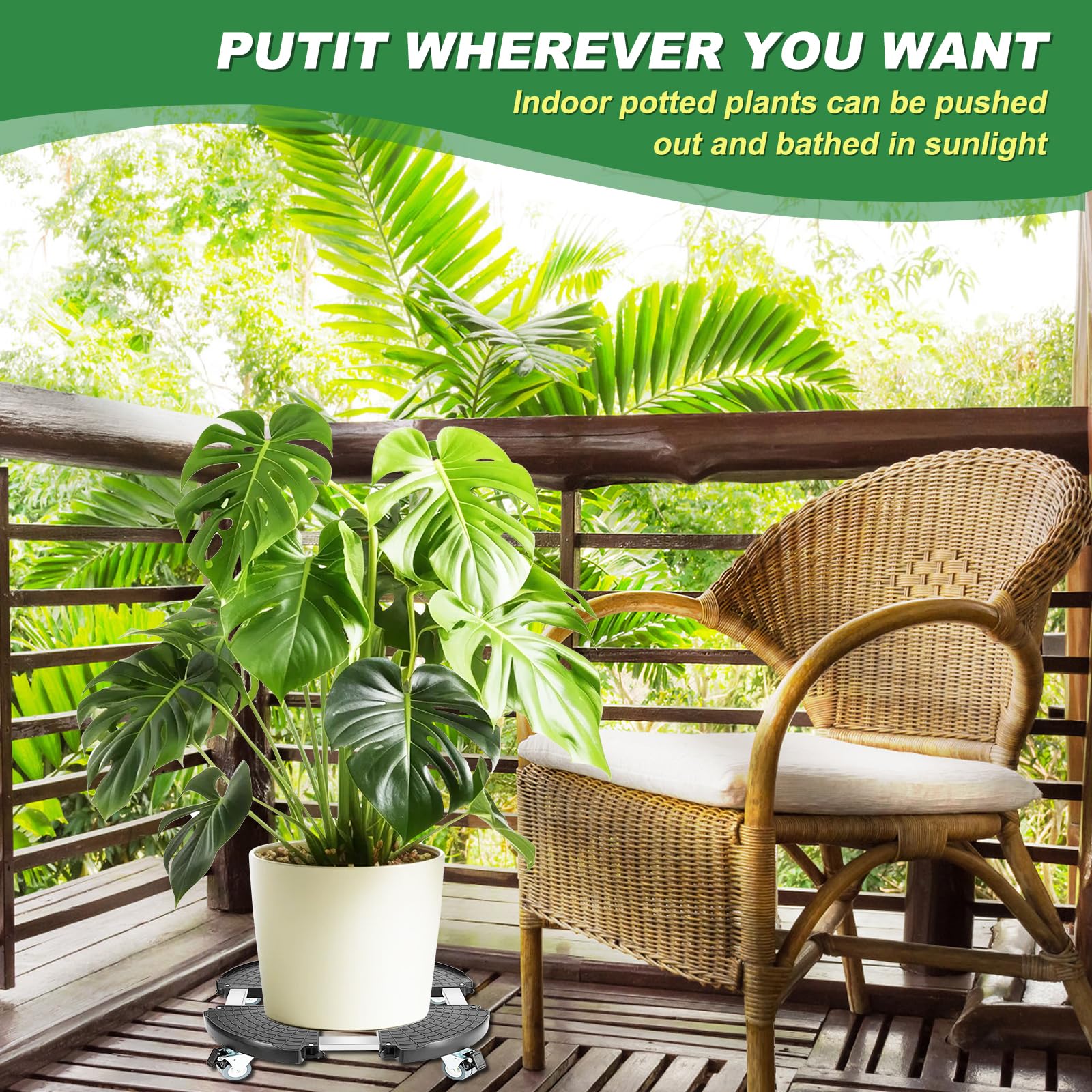 UCAMP Porte Plante a roulettes Réglable 40-48cm,Support Plante avec Roues Pivotantes à 360°,Capacité de Charge Maximale 300KG,Support de Pot de Fleur Rond Intérieur et Extérieur,Noir