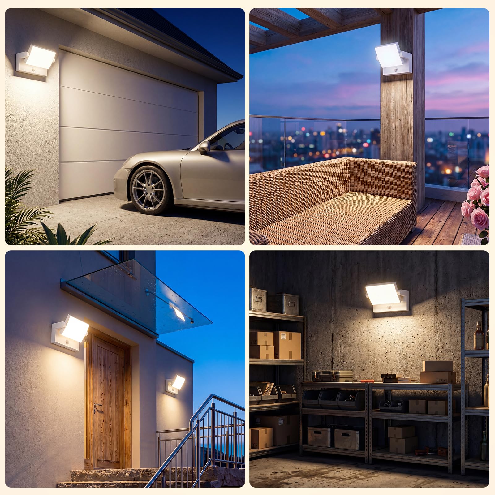 40W Aplique Pared Exterior con Sensor de Movimiento,40W 4000LM 3000K Blanco Cálido, Blanco Aplique de Pared Interior Rotación 350°,Impermeable IP65