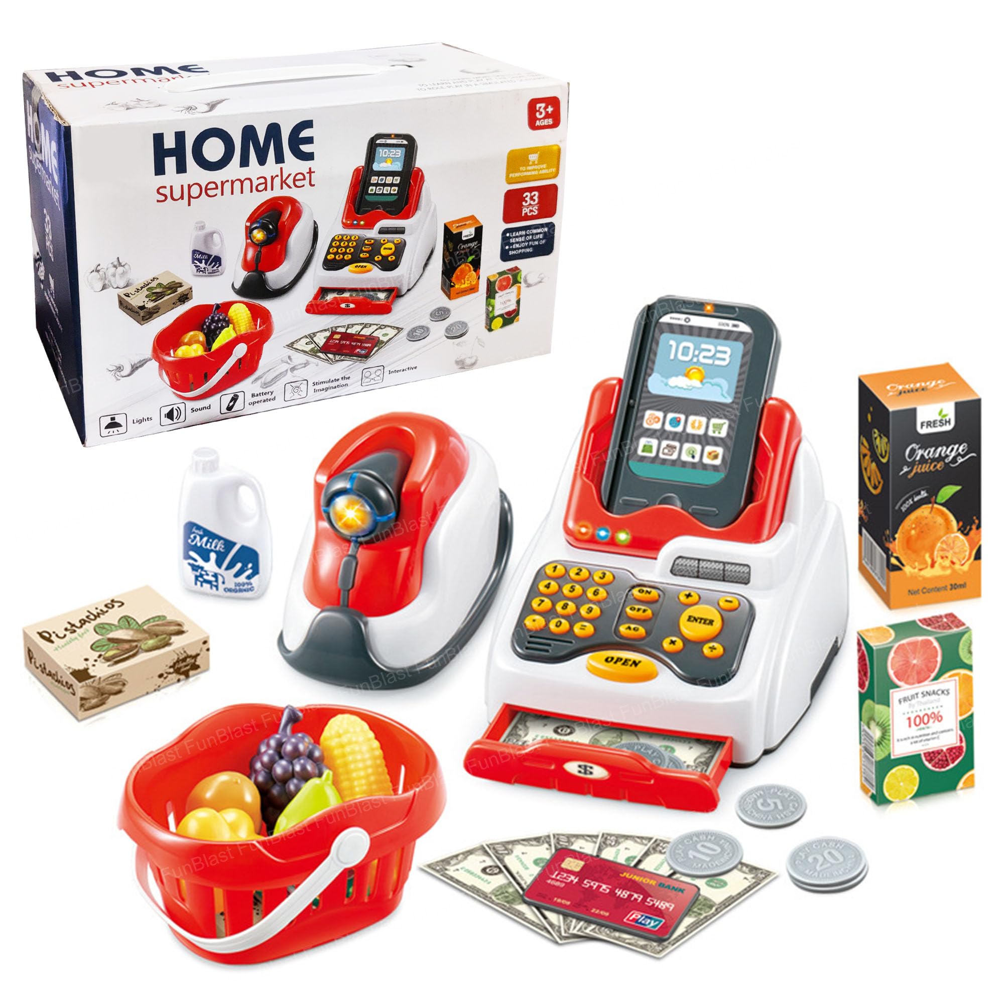 FunBlast Pretend Play Cash Register with Scanner, Swipe Machine, Credit Card, Coins, Cashier Desk Toys, Educational Toys for Kids (Multicolor) (B07MFTR64D) Amazon Price History, Amazon Price Tracker