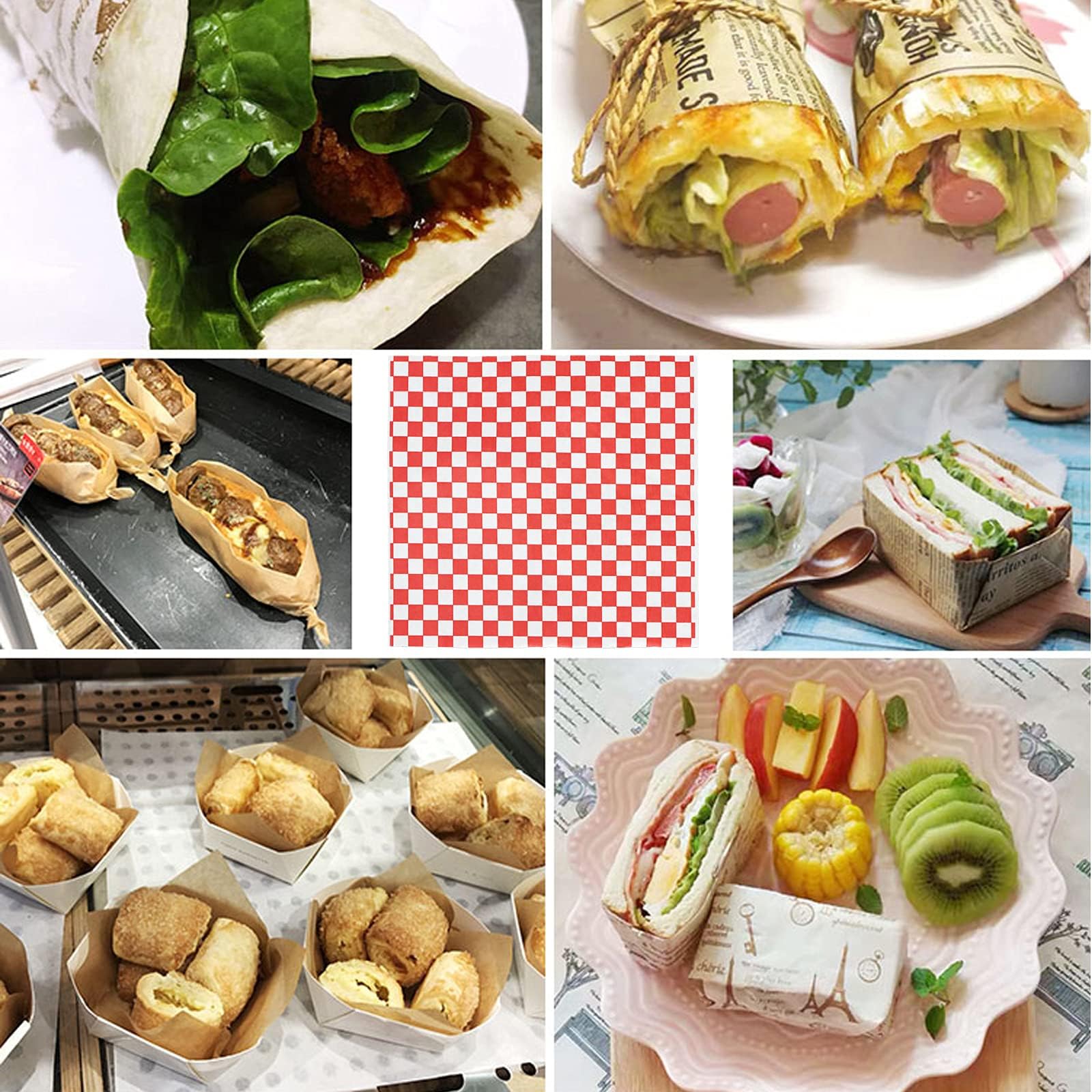Deli Paper Sheets, 100 Sheets Food Wrapping Paper 11 x 10 Inch Food Basket Liners Grease Proof Sandwich Wrapping Papers Disposable Wax Papers Sheets for Breads French Fries Hot Dogs