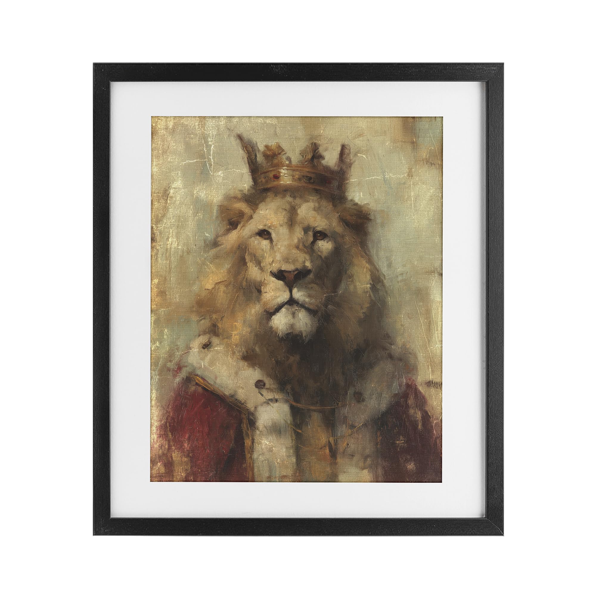 Stupell Industries Midnight Black (Textured) 'Regal Lion Sovereign'| Framed Print Under Glass