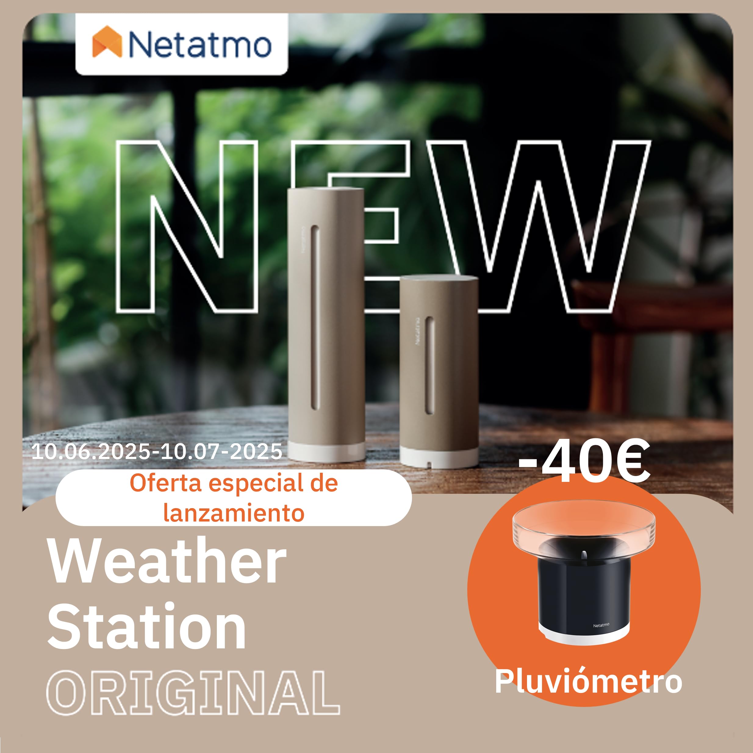 Netatmo Estación Meteorológica ORIGINAL 2ª gen | Interior y Exterior | Temperatura, Humedad, Calidad aire, UV, Pólenes, Previsiones | Compatible Apple, Alexa, Google - Arena - NWS-S-EC