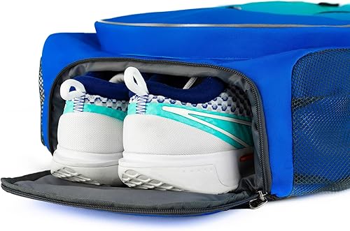 Miniatura 4 de Mochila de tenis para niños, bolsa para niños y niñas, para raquetas de tenis junior, múltiples bolsillos con compartimento para zapatos, correas