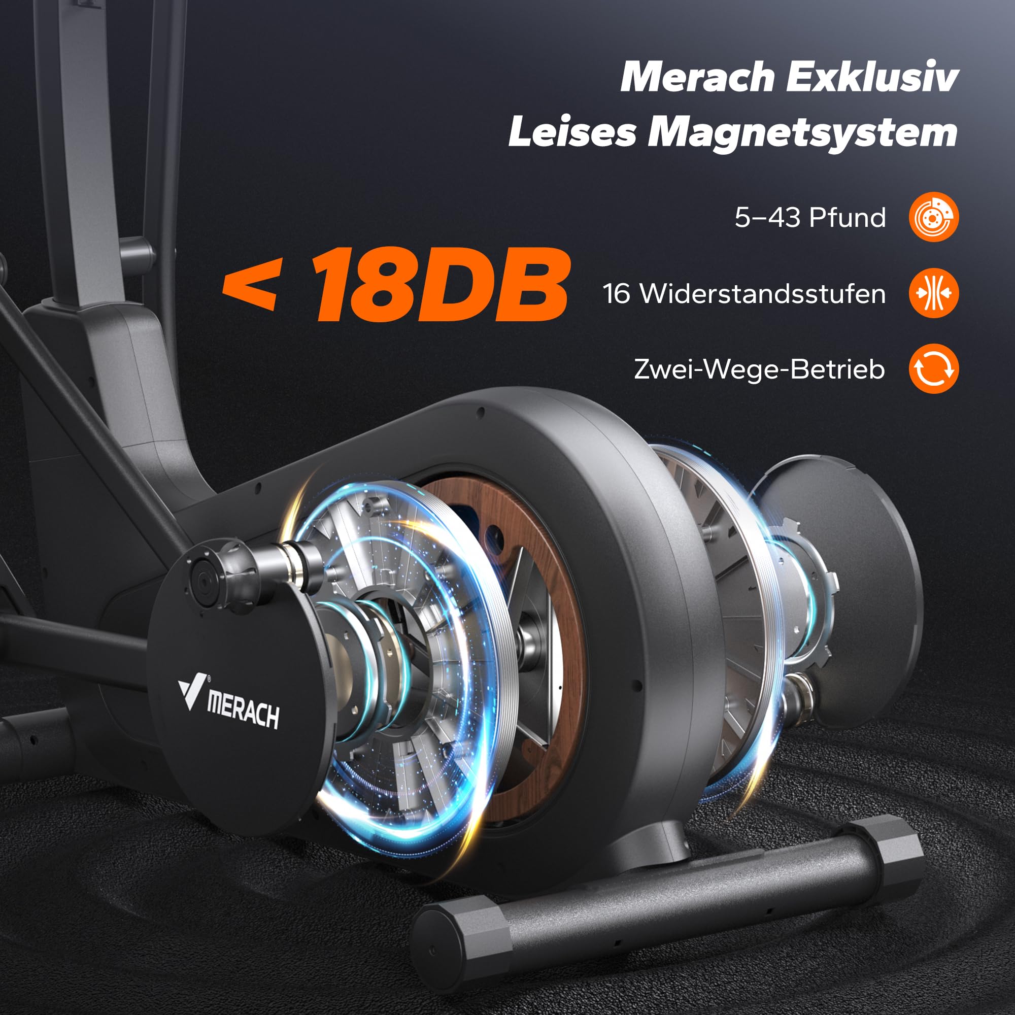 MERACH Selbstbetriebener Crosstrainer für Zuhause, 42 cm Schrittlänge, Ultraleiser Ellipsentrainer mit Magnetwiderstand, 16 Widerstandsstufen, Bluetooth, App & Pulssensor, bis 150 kg