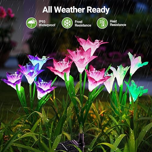 Miniatura 4 de WdtPro Luces solares decorativas para exteriores, paquete de 10 unidades, luces solares impermeables para jardín con 40 flores de lirio, luces
