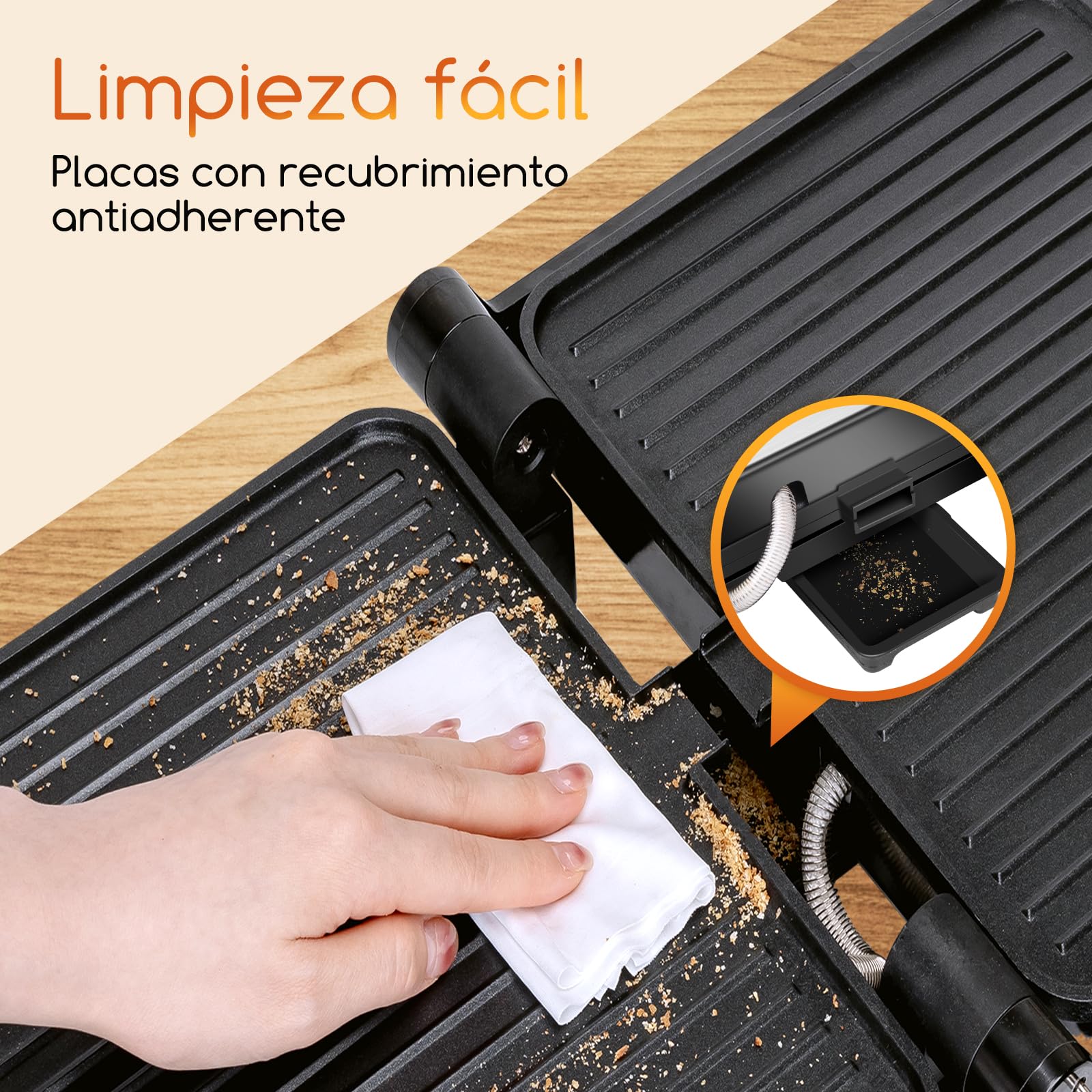 Aigostar Calore Parrilla Eléctrica 1800W, Grill Electrico con Revestimiento Antiadherente, Sandwichera con Regulador de Temperatura, Apertura 180º, Placa Superior Flotante, Libre de BPA