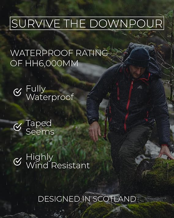 Highlander Men’s Waterproof Jacket - Stow & Go Packaway Jacket - Ultimate Waterproof Protection, Lightweight & Breathable, Perfect for Everyday and Outdoor Adventures