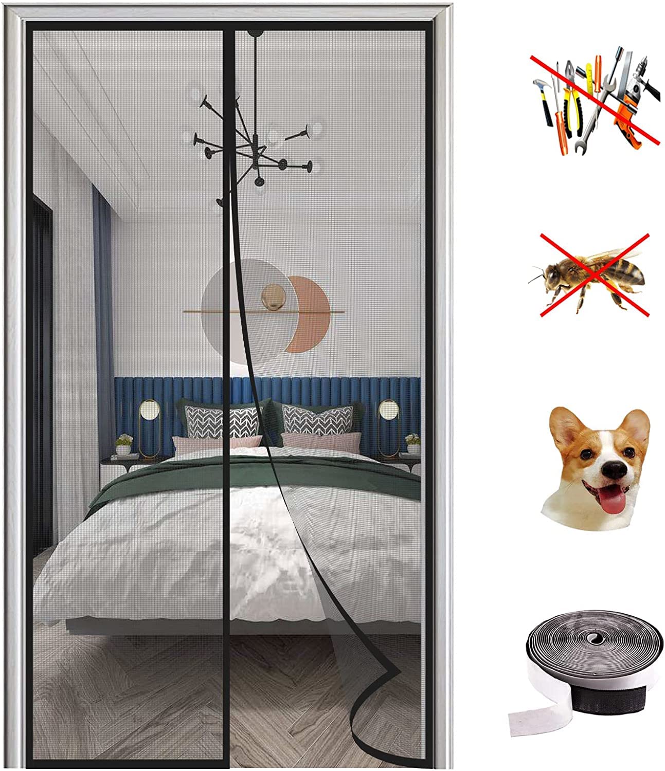 KZhanmy Magnet Fly Screen Door Insect Protection, Magnetic Mosquito Net,Automatic Closed Anti-Mosquito Curtain for Balcony and Patio Door-Black B||70x200cm