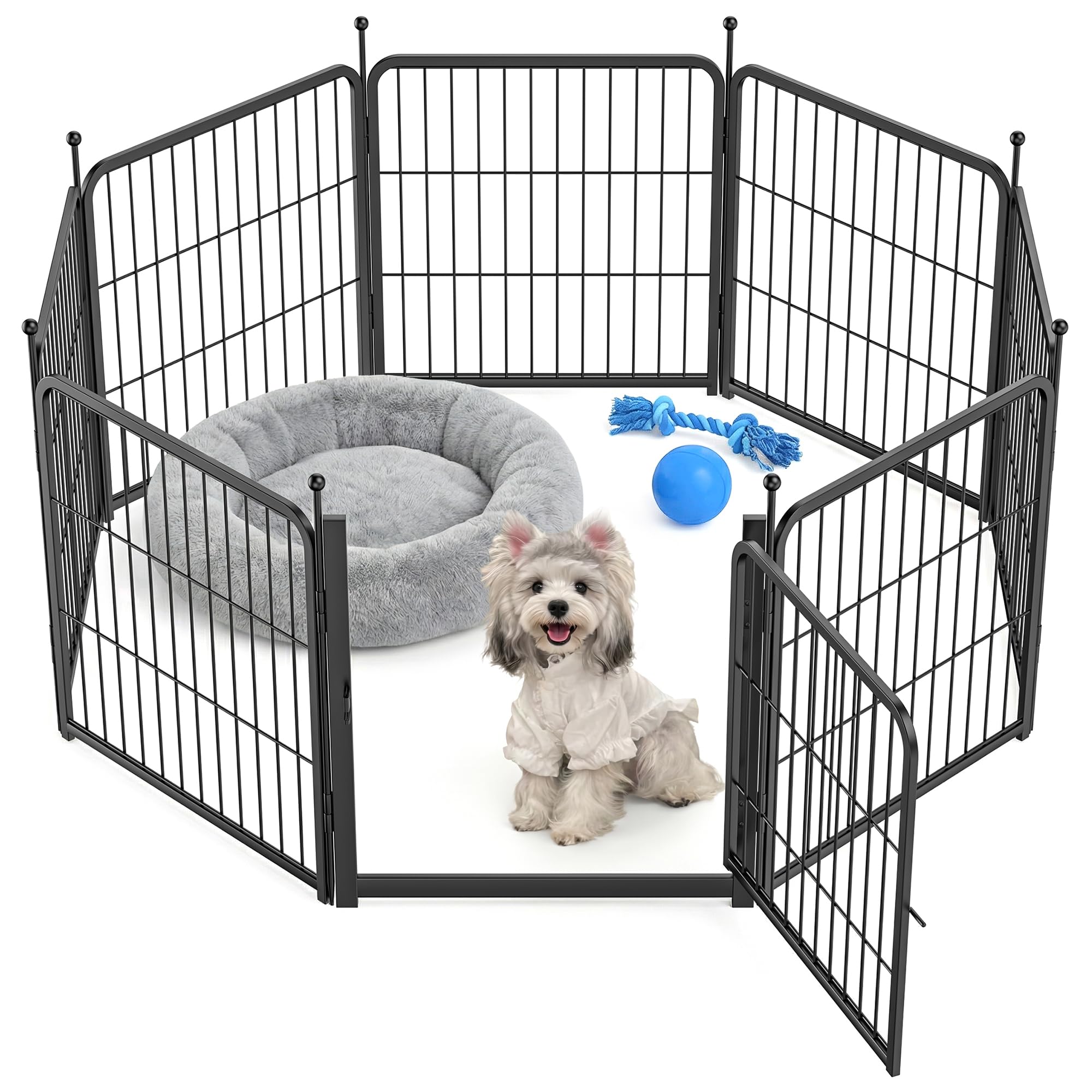 Frost IX Welpenauslauf 60cm Hoch, 8-teilig Faltbar Hundelaufstal mit Tür - Freilaufgehege für Welpen, Katzen & Kleintiere, Werkzeugloser Aufbau, Tragbarer Hundezaun für Indoor, Garten & Camping