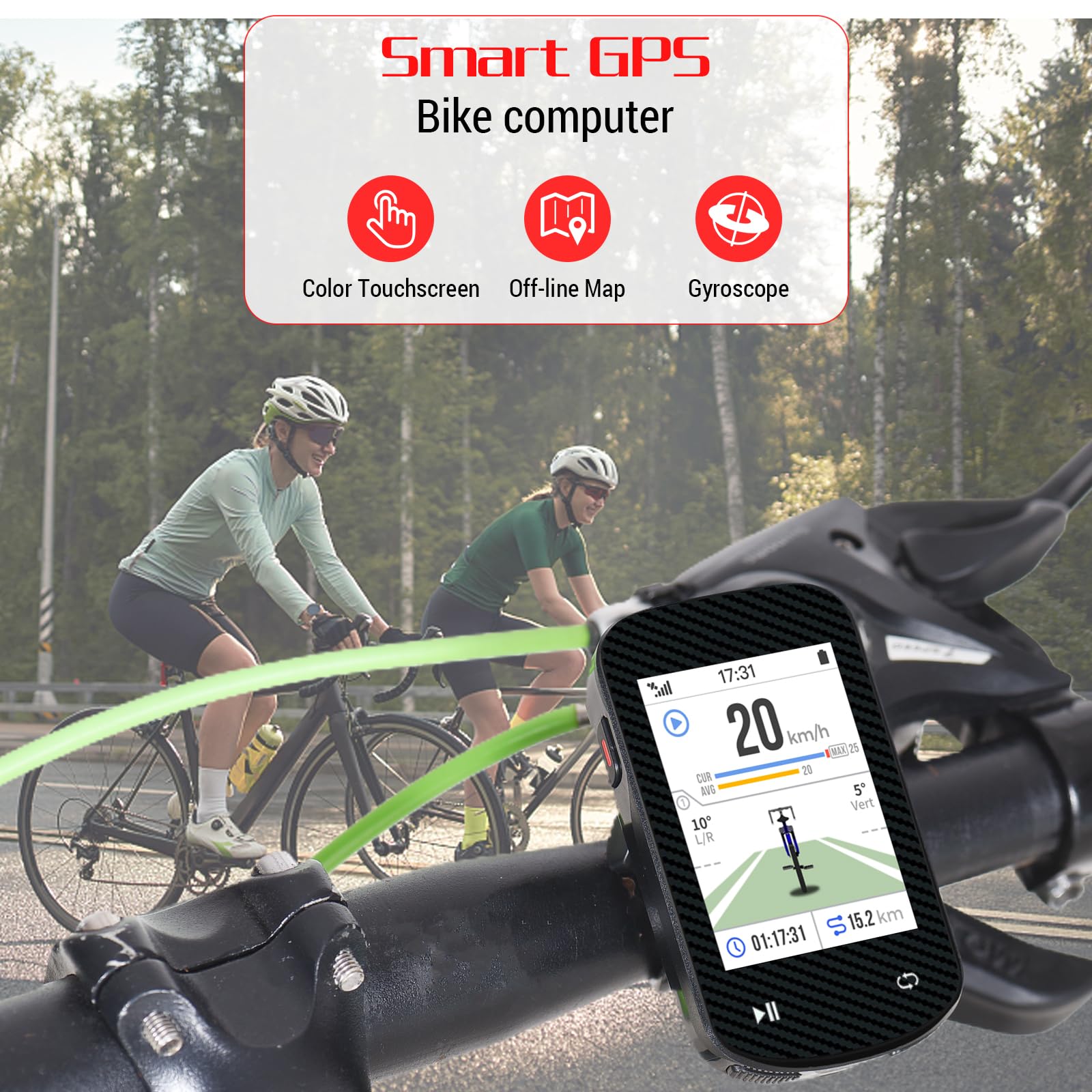 COMPUTER BIKE GPS JUROUPI Wireless Glonass ANTROURASS + SENSORE E BT MAPS OFFLINE COMPATIBILI GIROSCO DI GIRCOGLIO ALLA BATTERIA DELLA TATTURA DI 24 Ore APP CUFFRAT APP (B)