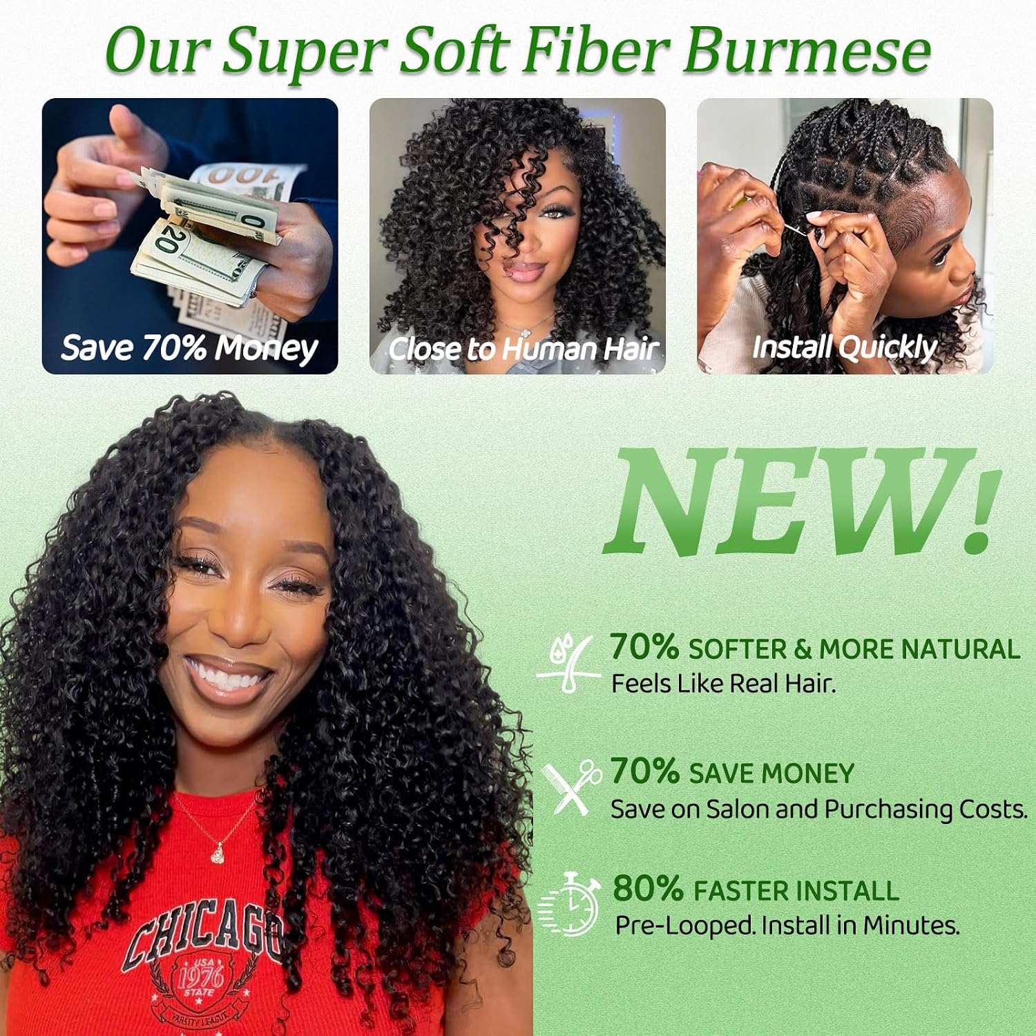8 Packs Burmese Curly Crochet Hair 18 Inch Bohemian Crochet Braiding Knotless Super Soft Fiber Pre-Separated Crochet Hair With Spiral Curl Hair