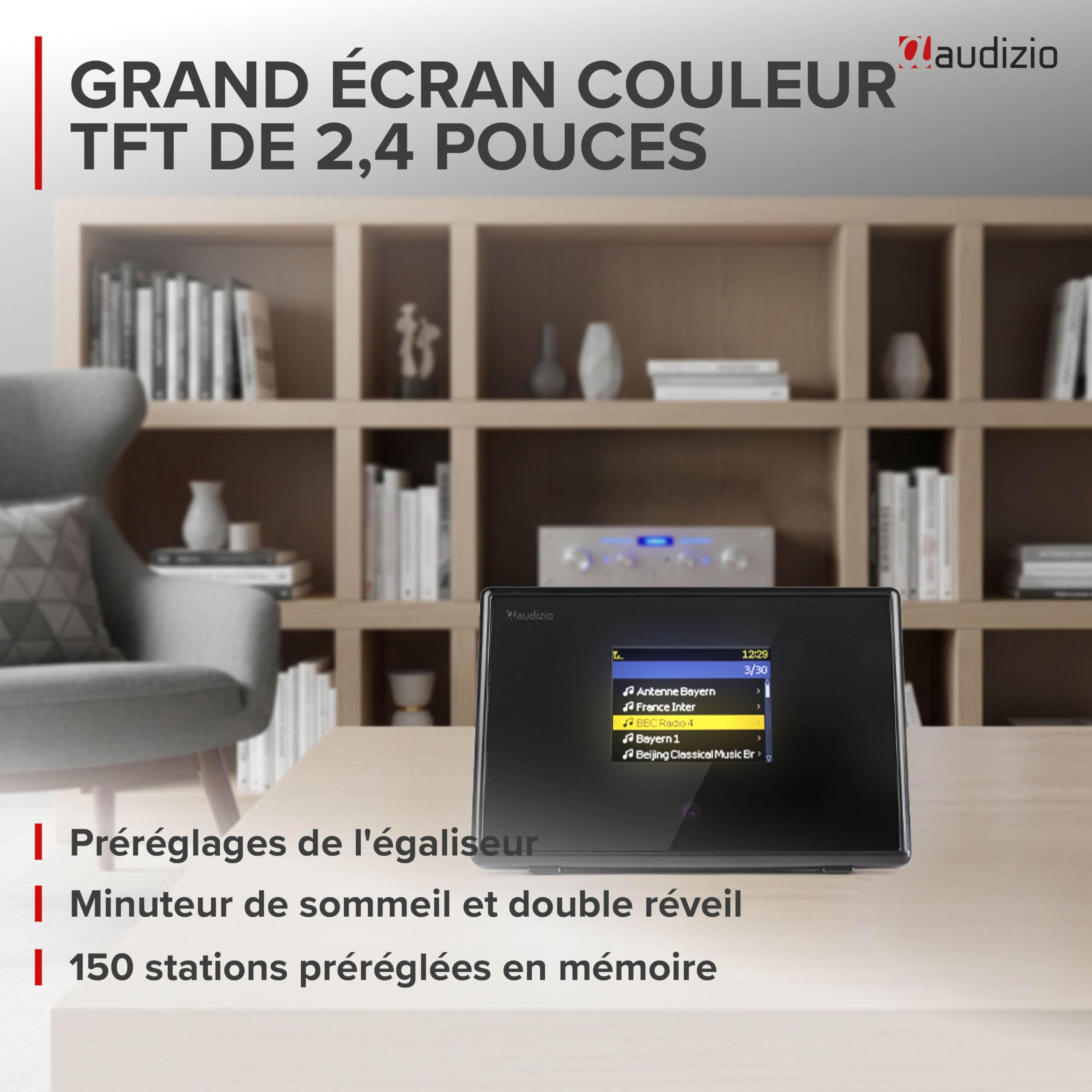 Audizio Turin Tuner Radio Internet WiFi avec Sortie BT sans Fil - Adaptateur Hi-FI pour Écouter la Radio sur Enceintes ou Casque BT - Radio Internet Maison Compacte