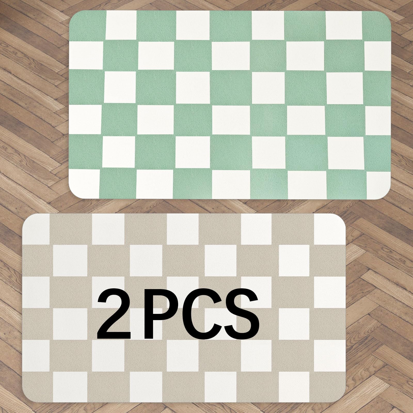 2 Pcs Checkered Dog Food mat, Non-Slip Sole Absorbent Dog and Water Bowl mat, Stain Free Quick Drying Checkerboard pet placemat, Suitable for cat、