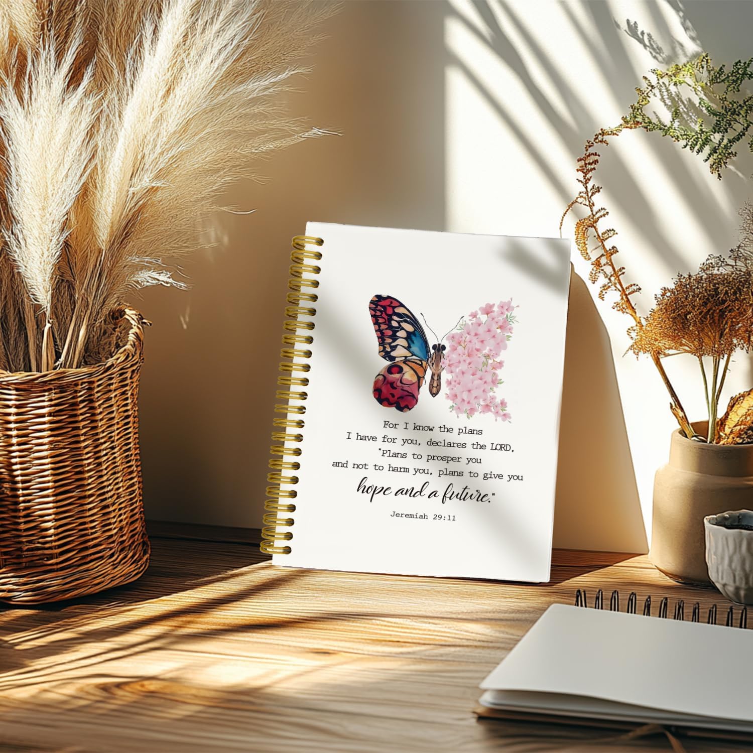 Floral Butterfly Christian Sprial Bible Notebook, Girly Scripture Prayer Journal, Christian Gifts for Women Girls, Church Notes Notebook Jeremiah 29 11, Hardcover Spiral Notebooks College Ruled 5.5 x 8.3 - Image 4