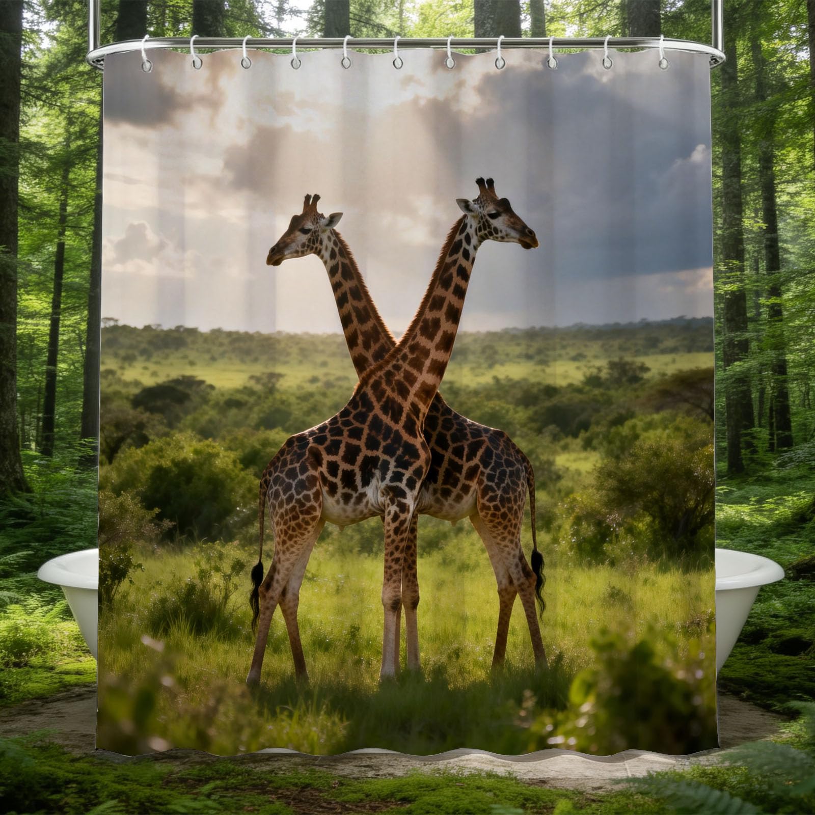 Hongduo 3D Giraffe Shower Curtain for Stalls Bathtubs Nature Scene Bathroom Decor Shower Curtain Set Polyester Fabric Waterproof 200x200cm/79X79 Inch with Hooks