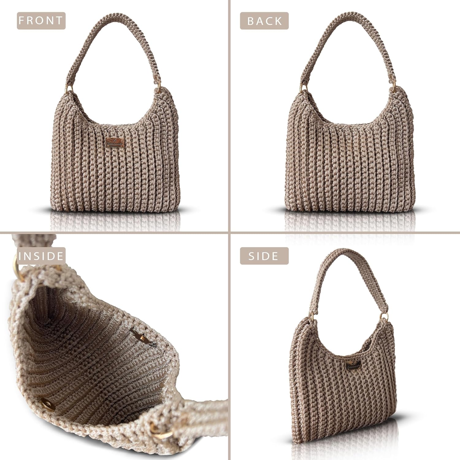 Handmade Clutch Crochet Shoulder Bag for Women | Gold Chain & Top Handle | Boho Knitted Purse | Elegant Evening & Casual Crossbody - Image 4