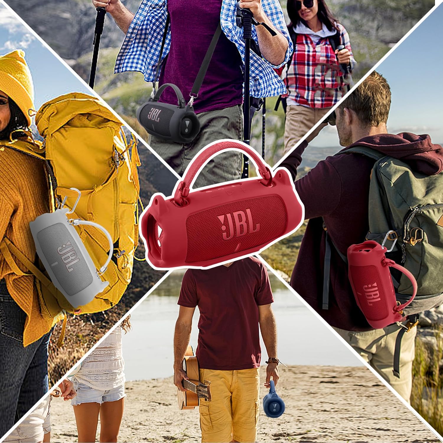 khanka for JBL Charge 6 Waterproof Portable Bluetooth Speaker Silicone Case,Soft Protective Sleeve Cover with Shoulder Strap for JBL Charge 6 Speaker (Red) - Image 4