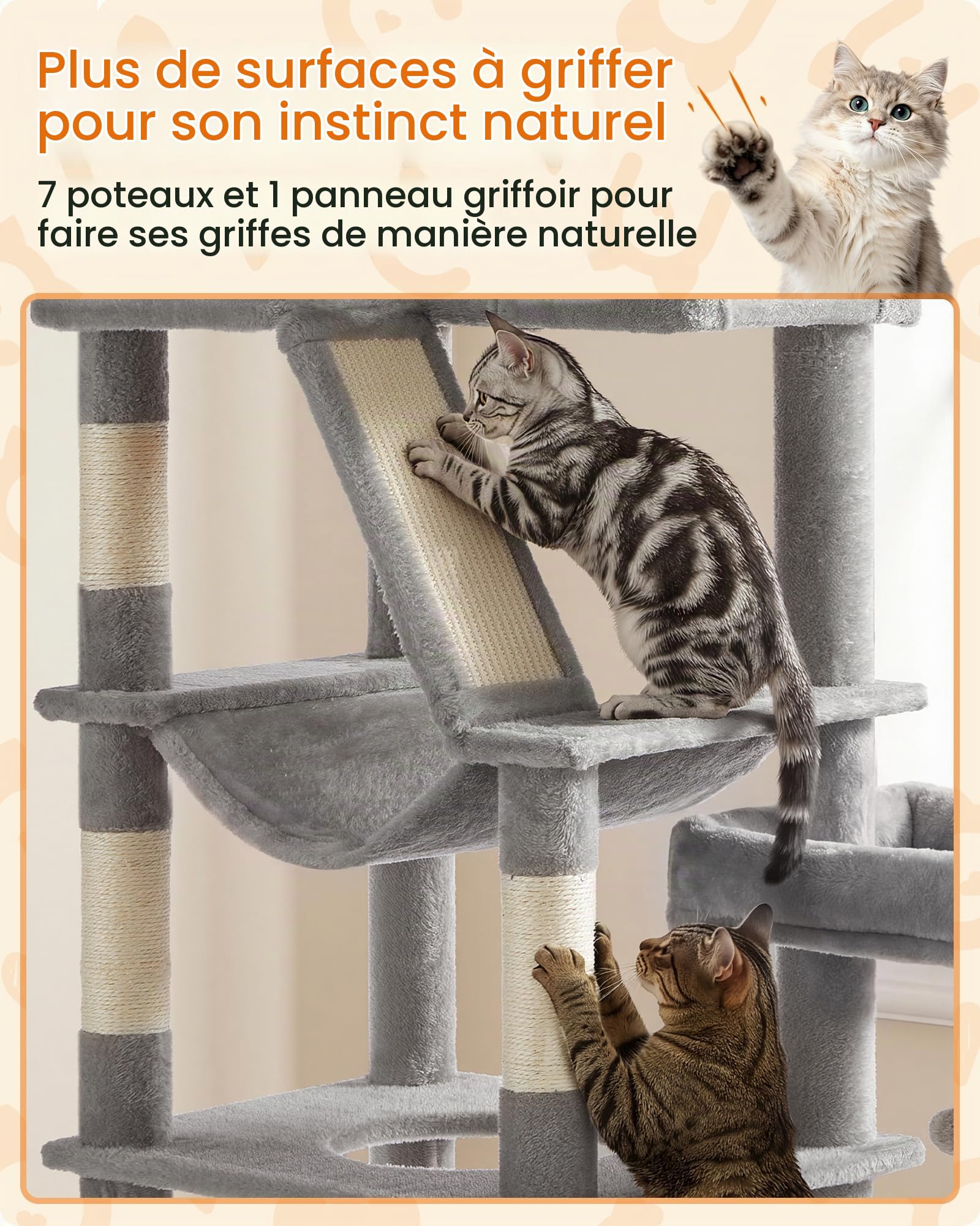 Feandrea Grand Arbre à Chat, Multi-Niveaux, 105 x 45 x 188,2 cm