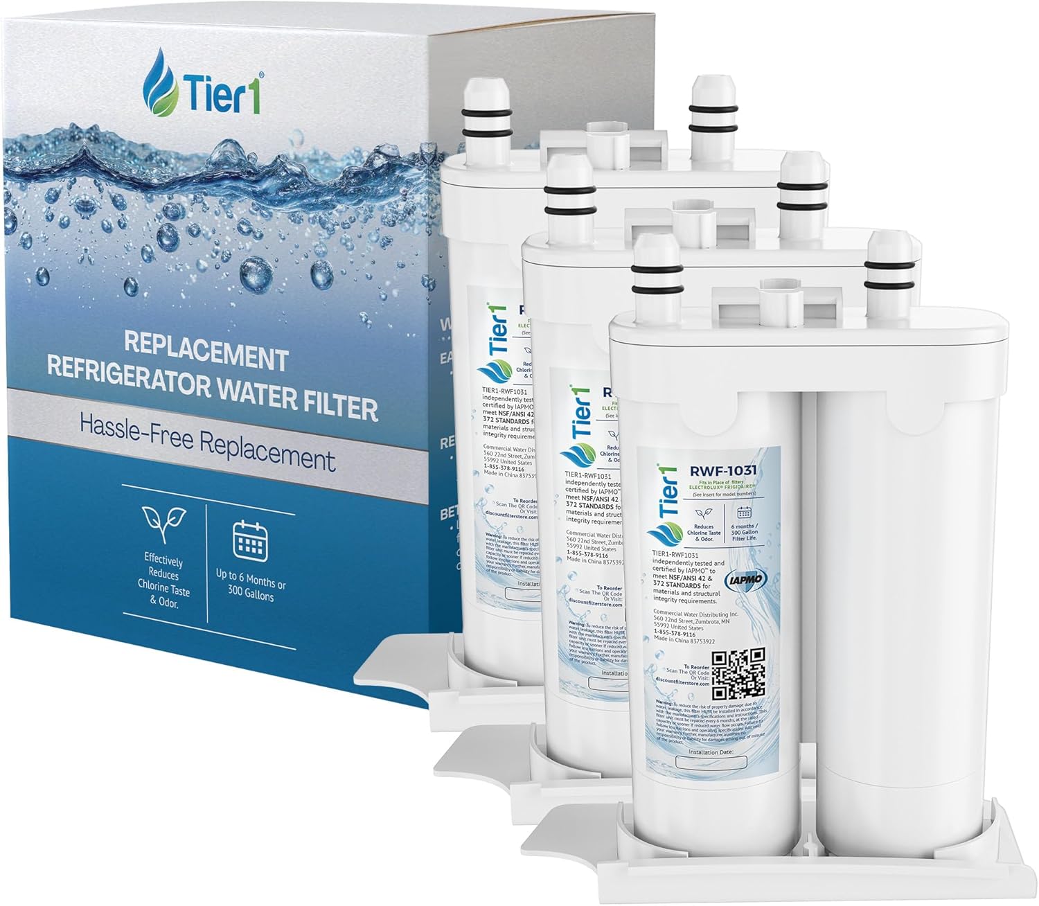 Tier1 RWF1031 WF2CB Refrigerator Water Filter | Replacement for PureSource2 WF2CB & EWF01 Fridge Filter - Up to 18 Months Supply | Easy Install | Odor Control | Clean & Great Tasting Water (3-pk)
