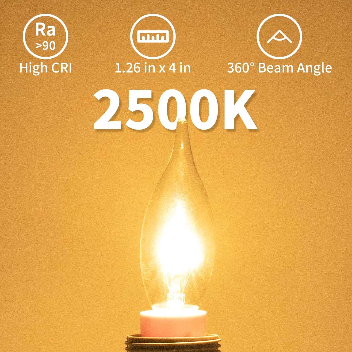 COLWATT 4 Stück E12 Kerzenglühbirnen 40W Warmweiß 2500K 380 Lumen Dimmbar Kronleuchter Glühbirnen für Deckenventilator, Anhänger oder Außenbereich, CA10 Klar Kandelaber Sockellampen