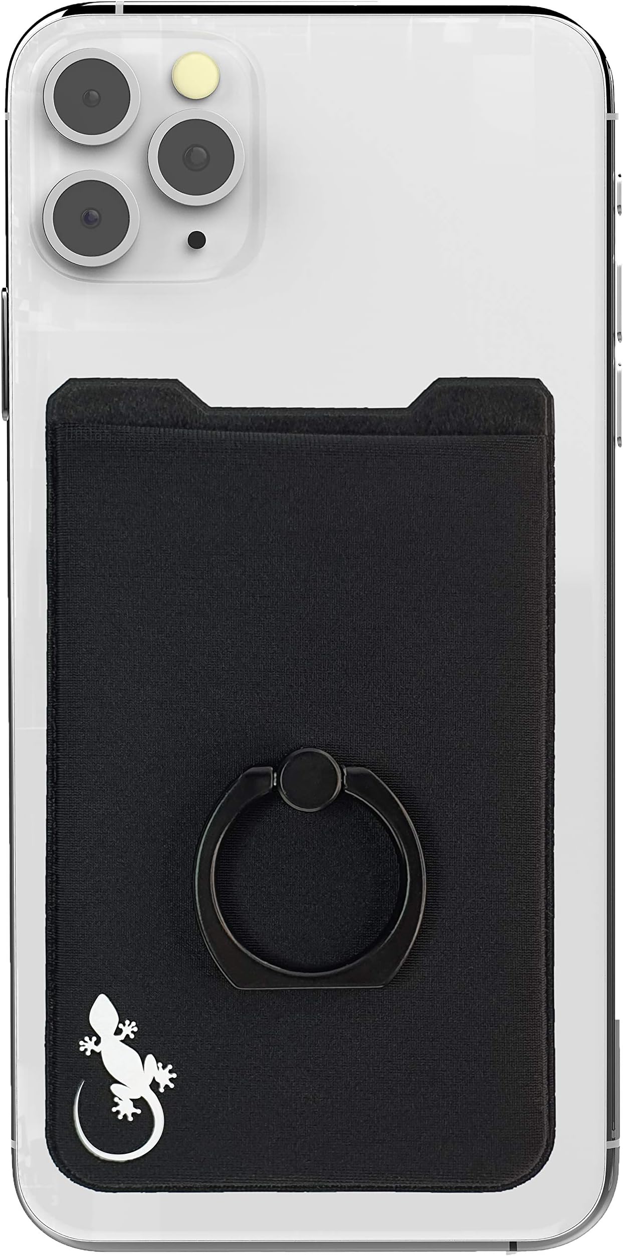 Phone Card Holder with Phone Ring, Gecko Ring Wallets Combine a Finger Grip, Phone Ring Stand & Credit Card Sleeve into Thin Phone Wallets Stick On Universal to Any Cell Phone - Black White