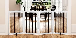 Freestanding Pet Gate - Foldable Wooden Dog Gate, 80 Inch Wide, 4 Panels, White