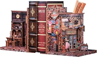 CUTEBEE DIY Bookend for Shelves 3D Wooden Puzzle Decorative Book Nook Kit Book Ends Miniature House Bookshelf Room Home Decor for Family, Friends - Buy now