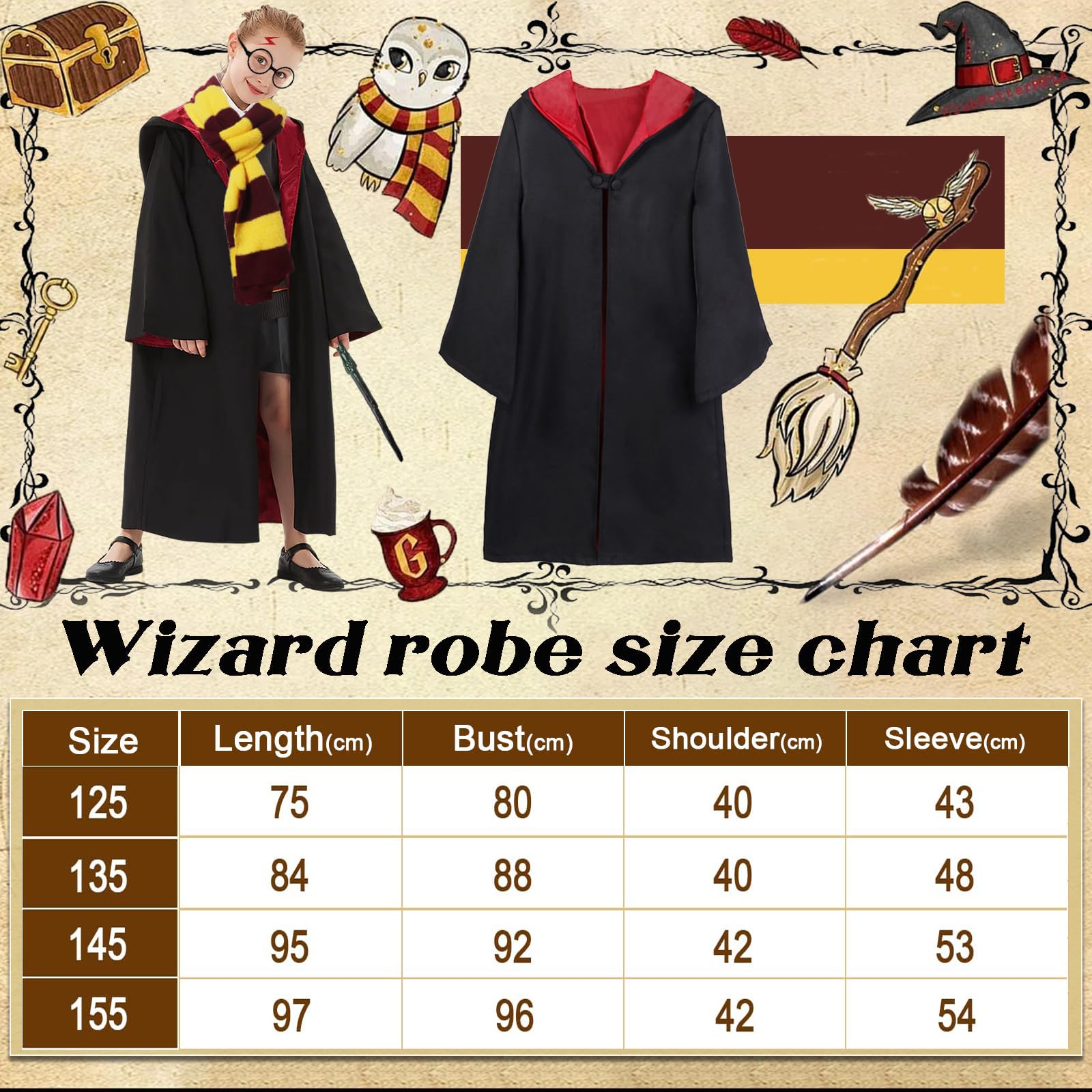 7 PCS Wizard Costume,Halloween Costume,Wizard Accessories Set for Kids Can Participate in Halloween, Fancy Dress - Image 2