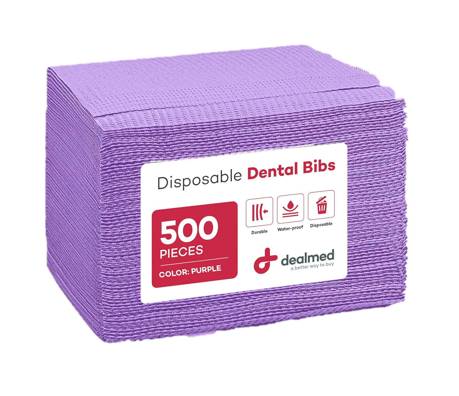 Dealmed Disposable 13.5" x 18" Dental Bibs, 2-Ply Tissue/Poly, Bulk Tattoo Bibs, Great for First Aid Kits and Medical Facilities (Purple, Case of 500)